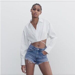 ZARA High rise denim curved shorts Size 38 (US 6) NEW WITH TAG!